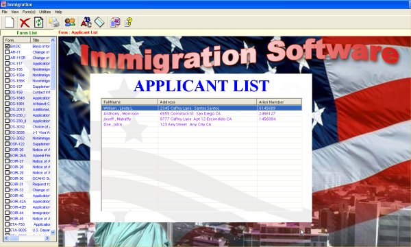 The  WYSIWYG Immigration Forms Processor screenshot